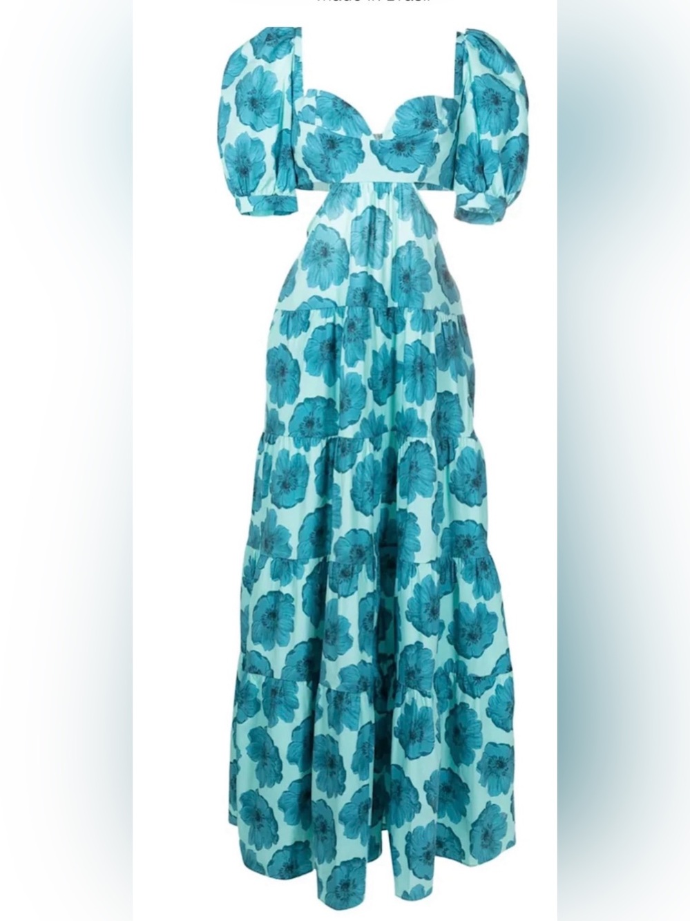 Adriana DeGreas Blue Floral Maxi Dress with Puff Sleeves